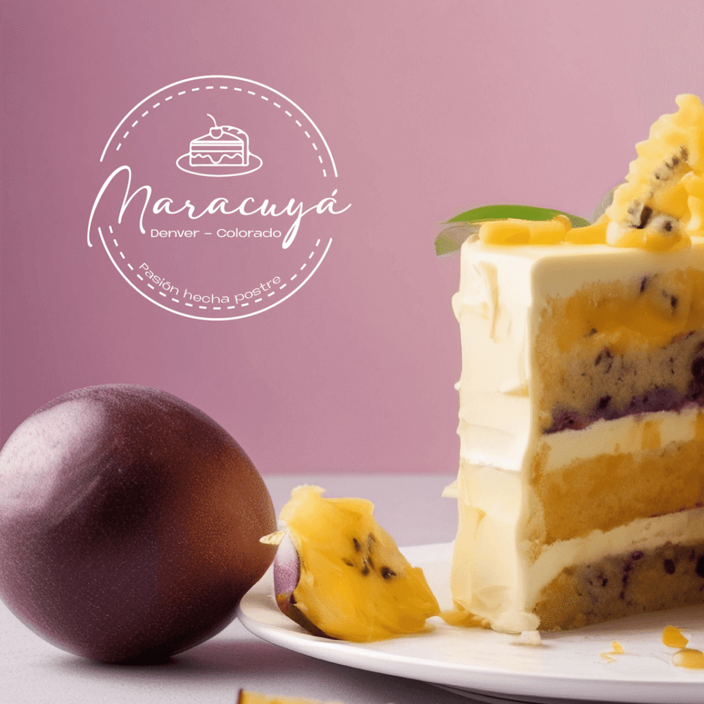 Maqueta Logo Maracuyá con pastel fondo rosa